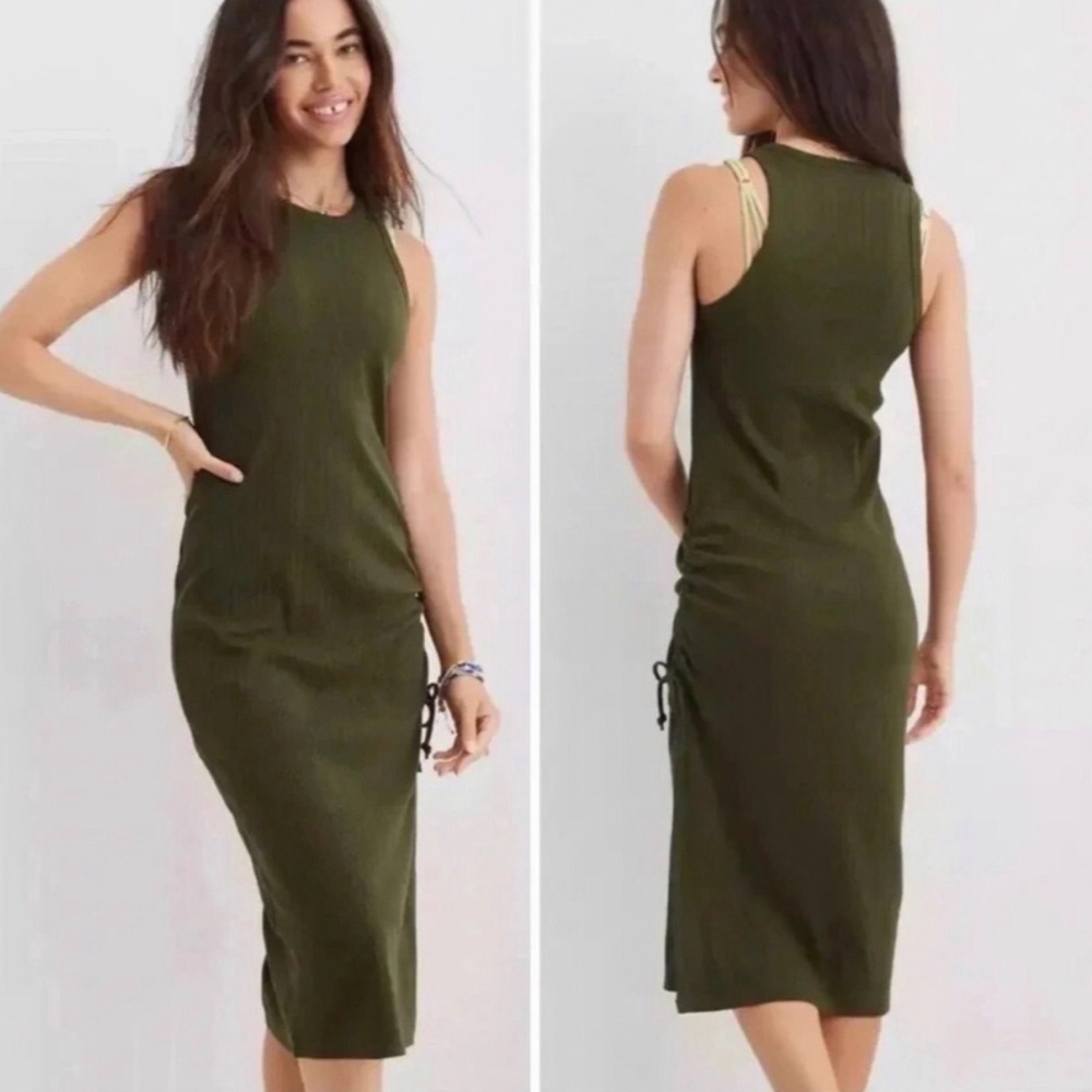 Aerie - Ruched Side Slit Midi Dress